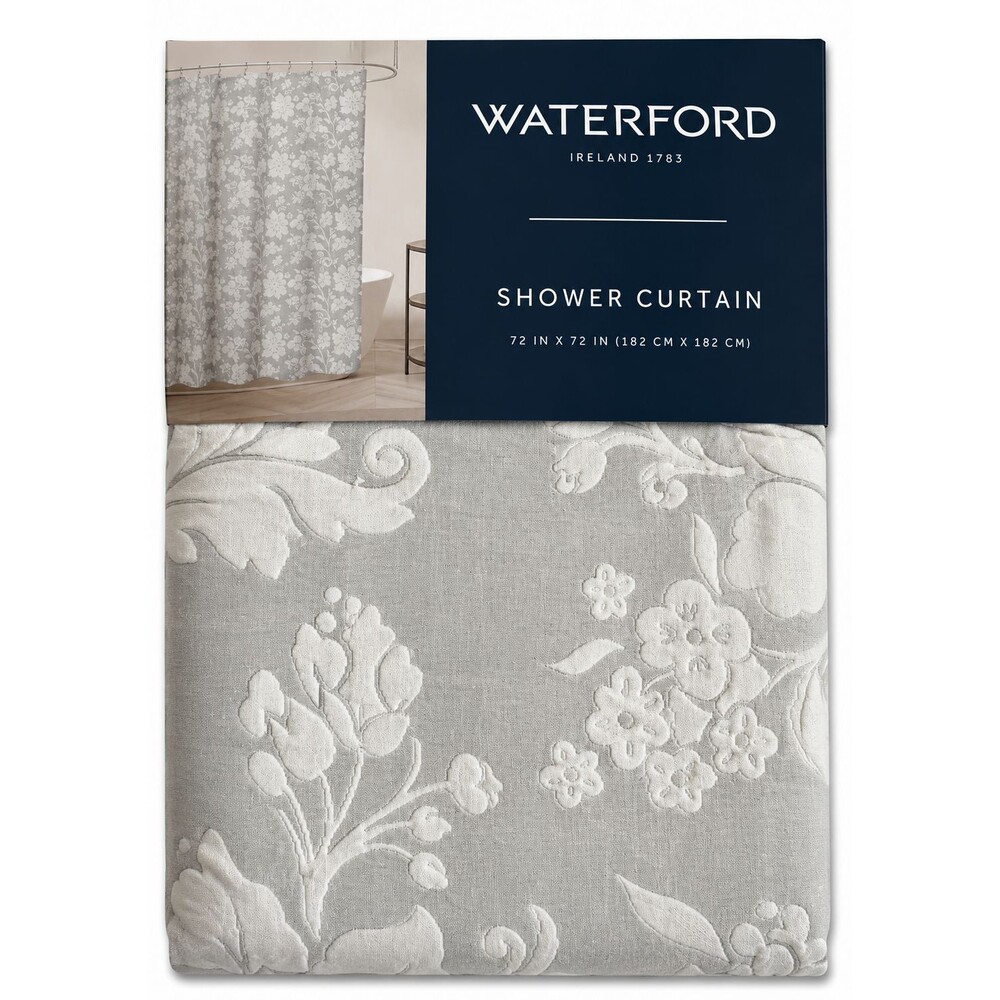 Waterford Luxury Textured Fabric Shower Curtain Gray White Machine Washable